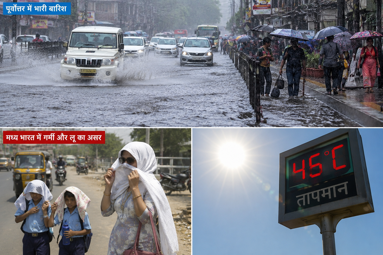 देश के कई हिस्सों में मौसम का दोहरा असर, पूर्वोत्तर में भारी बारिश तो मध्य भारत में लू का प्रकोप